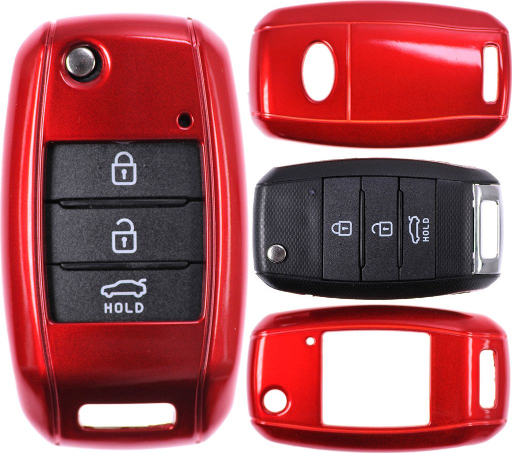 Auto Schlüssel Kunststoff Hülle ABS Plastik Schutz Cover Rot kompatibel mit KIA Sportage Rio Ceed Sorento Soul Carens Picanto Klappschlüssel