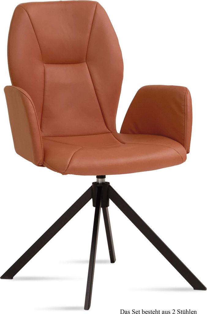 Armlehnstuhl drehbar (2er-Set) Deonne 58x92x60 Schwarz/Cognac