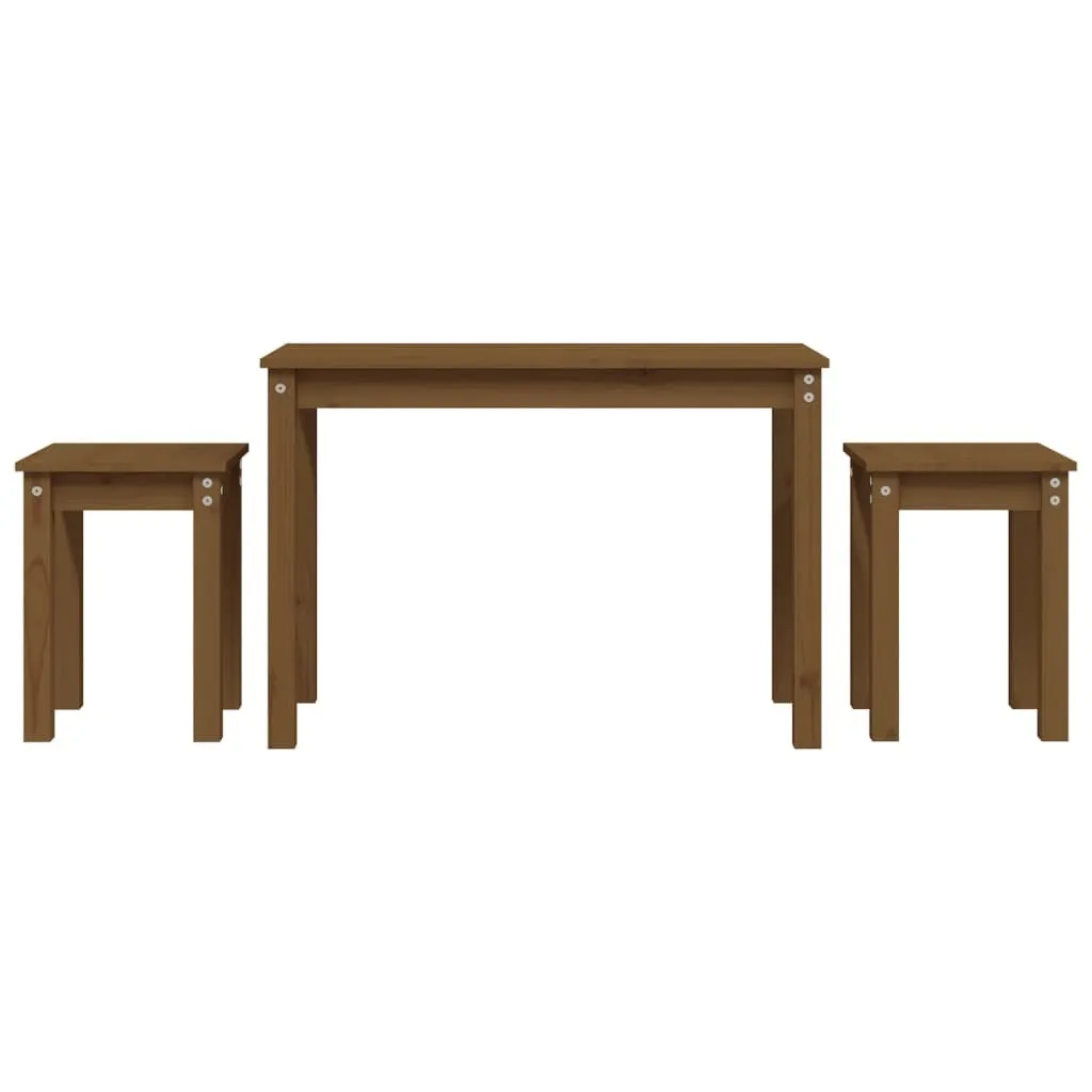 SYFAX™ Tavolini a Incastro 3pz Marrone Ambra in Legno Massello di Pino