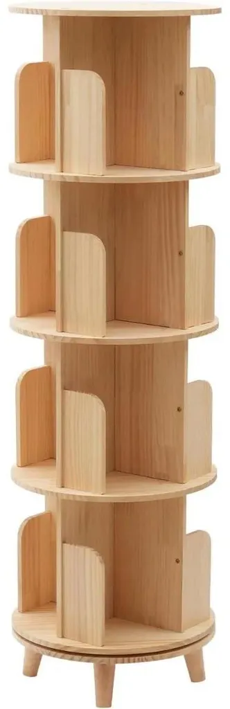 Bibliothèque enfant rotative gain de place bois naturel 4 compartiments
