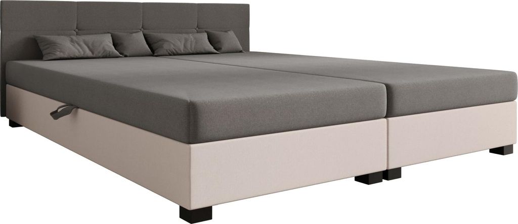 AURA SOFA Boxspringbett SILO DOUBLE 140x195 Komplett-Set mit Bonell Matratze, Polsterbett mit Bettkästen - Hellbeige/Grau, SAWANA 01/21