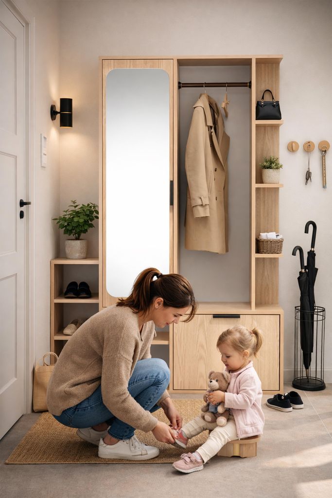 AX LIVING Garderobe Nemrut Holzoptik mit Spiegel – Produktbild 