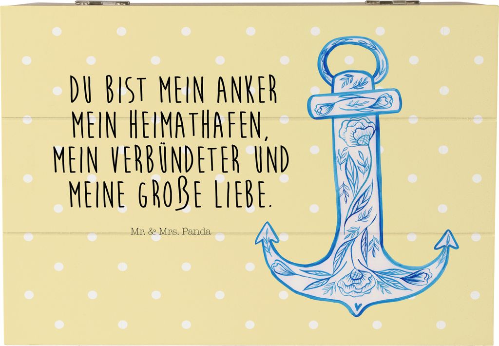 Mr. & Mrs. Panda Box Anker Blau 22 x 15 cm - Gelb Pastell - Geschenk, Lustige Sprüche, fotobox, geschenkkiste, Kiste, Schatzkiste, truhe holz