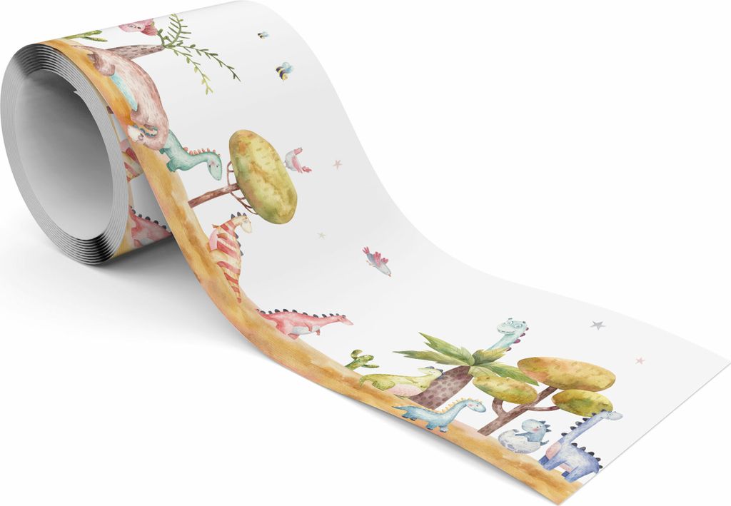 Muralo Selbstklebende Bordüre Tapetenbordüre für Kinder Dinosaurier Pflanzen Wandtattoo