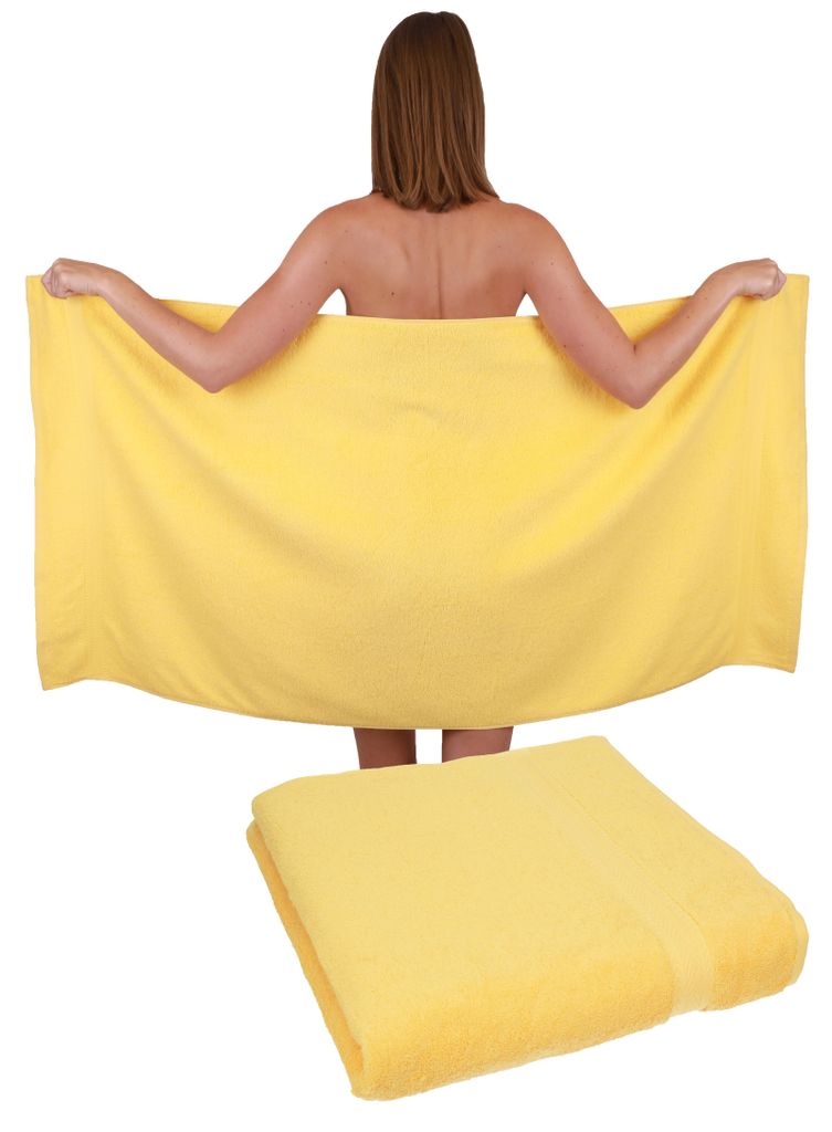 Betz 2 Stück Duschtücher 70 x 140 cm PREMIUM 100% Baumwolle Liegetuch Strandtuch Farbe: gelb