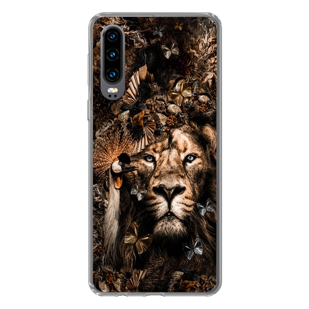 MuchoWow Handyhülle Schutzhülle Hülle für Huawei P30 Tiere - Collage - Schmetterling Silikon Softcase Handy Hülle - Kartenbesitzer