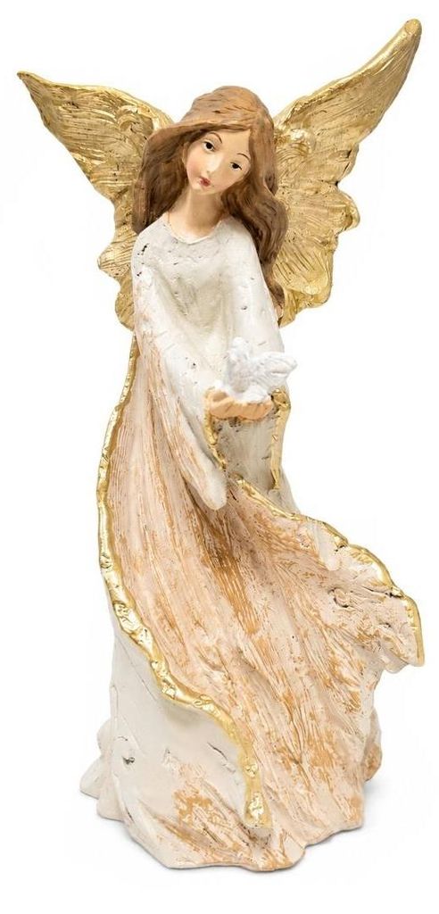 Art Sacrum Engel-Figur mit Taube, 23 cm, mehrfarbig, goldene Flügel