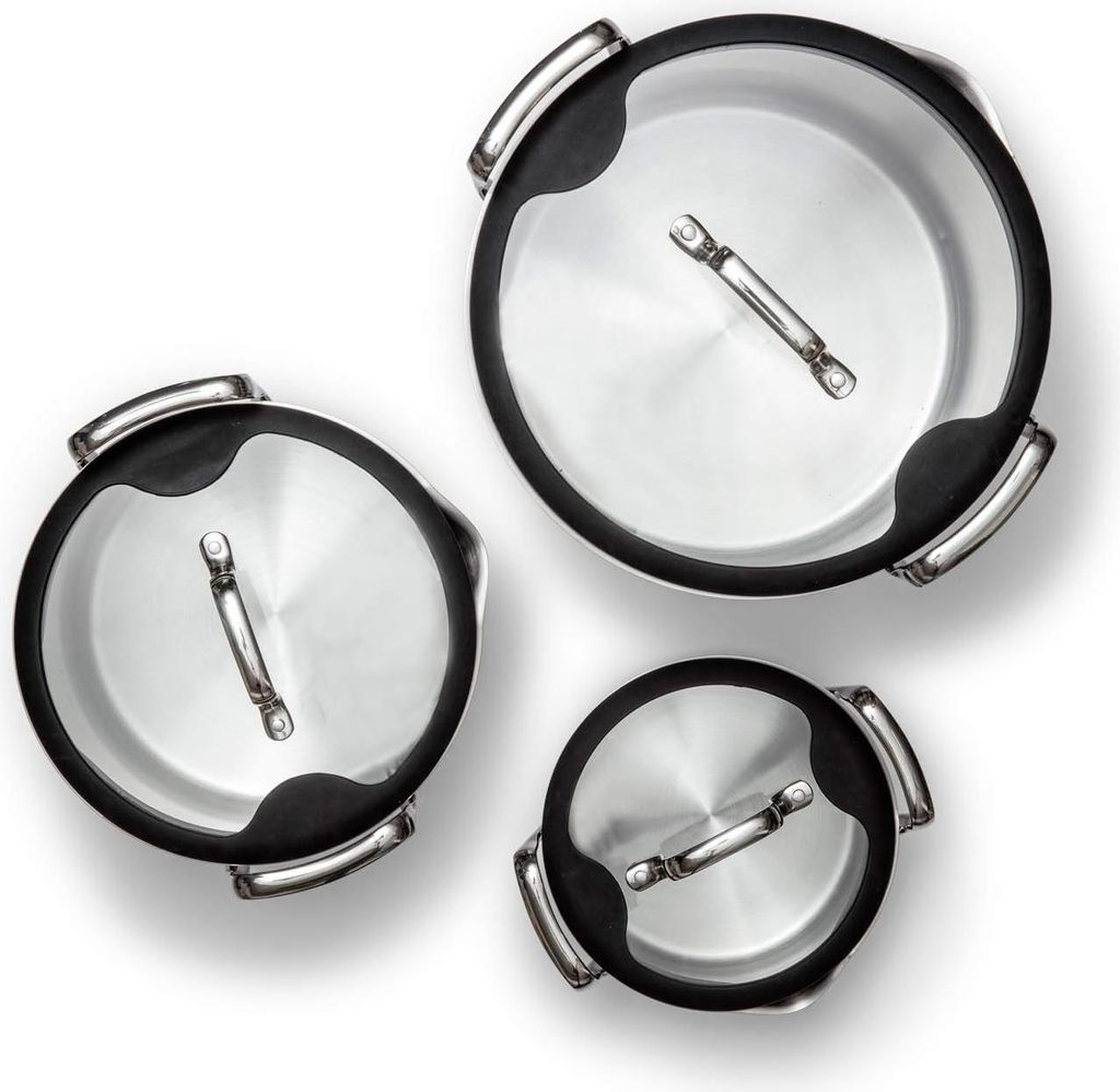 3-teilige Kochtopfset - perfekt für alle Kochfelder, 1L/4L/8L, Aluminium und Edelstahl mit Glasdeckel