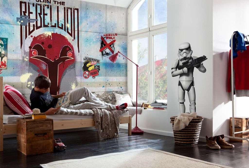 Komar Fototapete "Star Wars Rebels Wall", grau/blau/rot, Rebellion, 368 x 254 cm