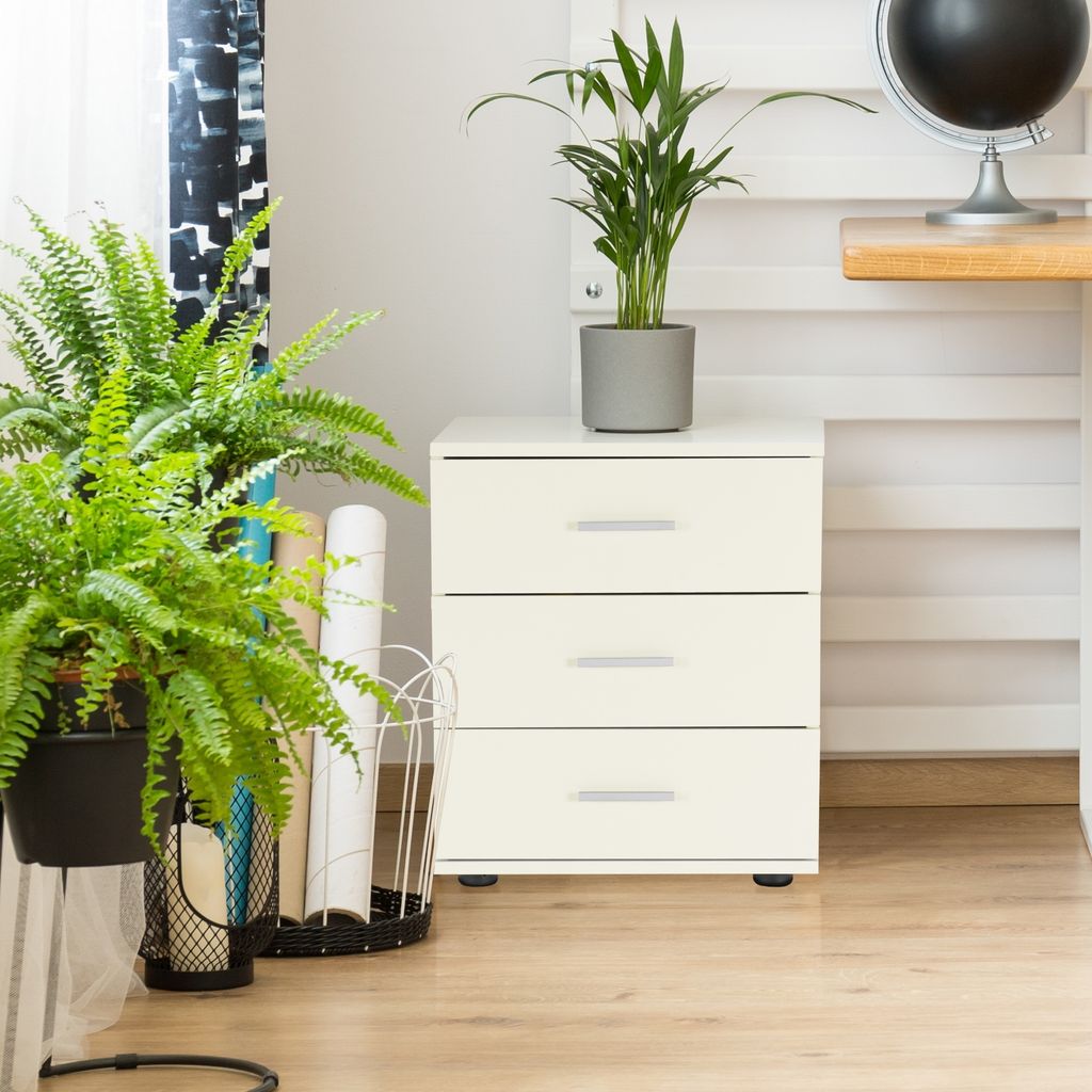 ML-Design Nachttisch mit 3 Schubladen, Weiß, aus Holz, Produktbild 