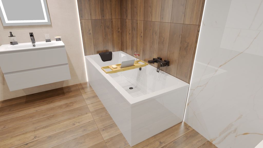 Badewanne Rechteck 190x90 + Bambus Ablage, Ablauf & Fe