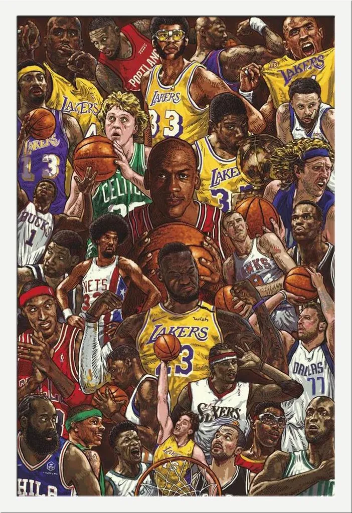 Basket Poster Superstars NBA con Cornice Shinsuke Bianca Maxi 61x91,5