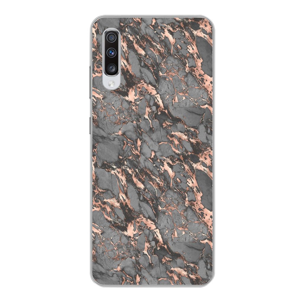 MuchoWow Handyhülle Schutzhülle Hülle für Samsung Galaxy A70 Marmor - Rose - Grau - Muster Silikon Softcase Handy Hülle - Schutzhaube