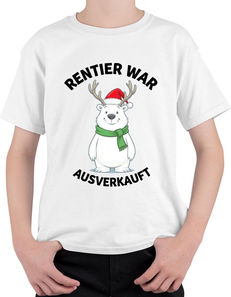 Rentier war t lustig Weihnachten Eisbär Geweih Geschenk Uni Kinder T-Shirt, Weiß, 116