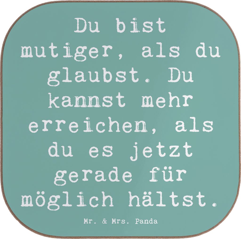 Mr. & Mrs. Panda Untersetzer Tasse Spruch Mut und Tapferkeit - Meeresbrise - Geschenk, Komfortzone verlassen, Gefühl, Stimmung, innere Stärke, Ü...
