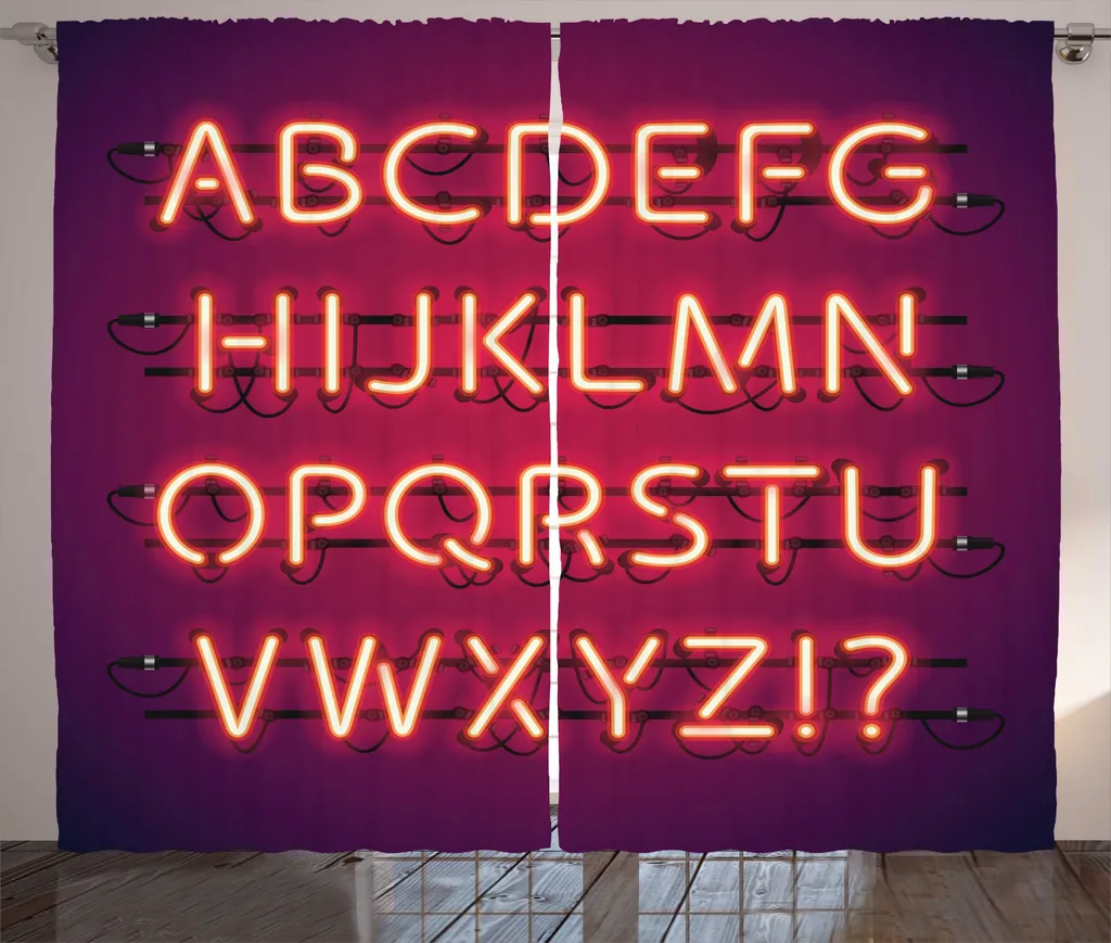 Rideau rustique alphabet en tissu prune framboise de 280 x 225 cm