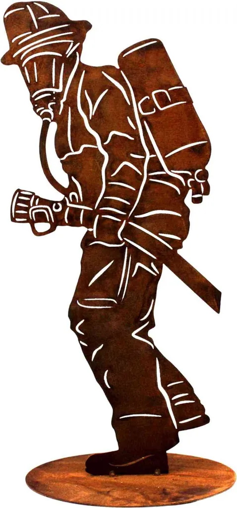 Rostikal Figurine de Pompier 40 cm en Métal Rouillé Patine Noble Déco
