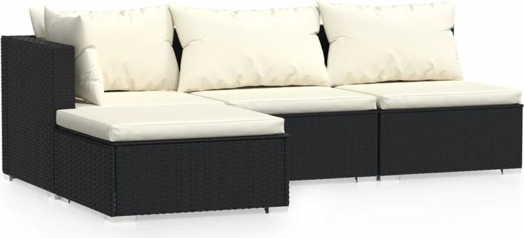 vidaXL 4-tlg. Garten-Lounge-Set mit Auflagen Schwarz Poly Rattan