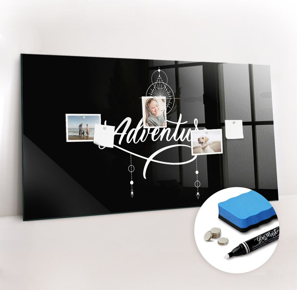 Magnetpinnwand Memoboard - Zubehörsatz - Weißer Marker + Schwamm + Magnete - 120 x 60 cm - Abenteuer
