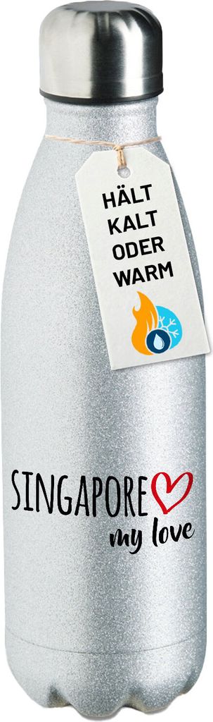 Huuraa Trinkflasche Singapore my love 500ml Silver Edelstahl Wasserflasche Trinkflasche Geschenkidee