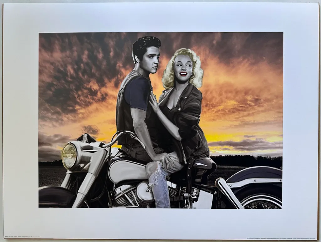 Affiche Sunset Ride Joshua M. Nelson Elvis et Monroe Art Print 60x80cm