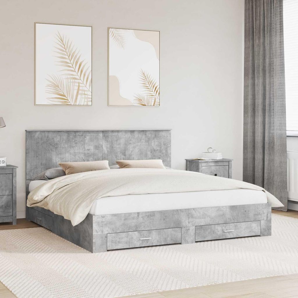 Maison Exclusive - Bettrahmen mit Kopfteil Beton Grau 180 x 200 cm Holzwerkstoff