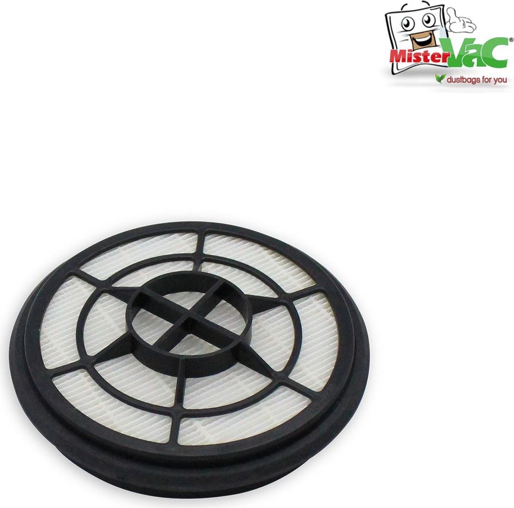 A vacuum cleaner filter is shown on a white background, with a logo in the top right corner.