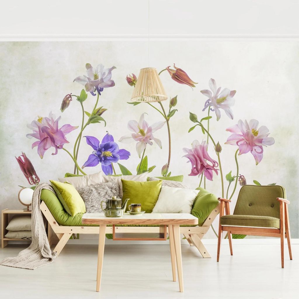Fototapete Blumen - Vliestapete - Bildtapete UV-beständig Design beige Landhaus Wandtapete geruchsfrei