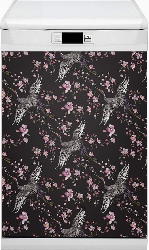 Magnet für Spülmaschine Abwaschbar 45x80 cm Magnet für Spülmaschine Magnetmatte Nachbildung - Reiher und Blumen