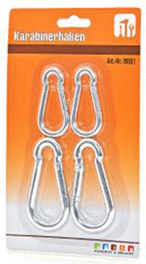 4 Karabinerhaken, 6 cm + 8 cm, auf Karte Produktbild 