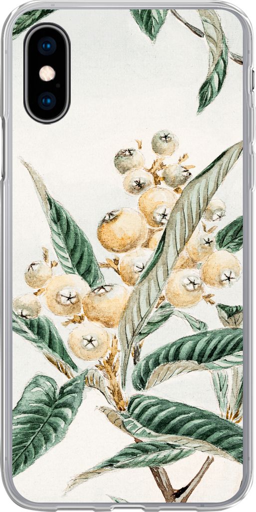 MuchoWow Handyhülle Schutzhülle Hülle für Telefoonhoesje iPhone X Blätter - Beere - Japanisch - Design Silikon Softcase Handy Hülle - Handy...