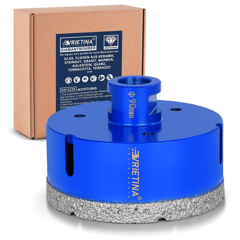 90mm Diamant Fliesenbohrer M14 Diamantbohrer Glasbohrer Nass- / Trocken Bohrkrone für Winkelschleifer, Diamant Lochsäge von Fliesen Feinsteinzeug