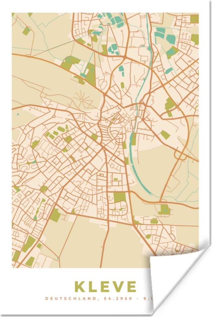MuchoWow Poster Karte - Kleve - Stadtplan - Vintage 80x120 cm - Papierdruck
