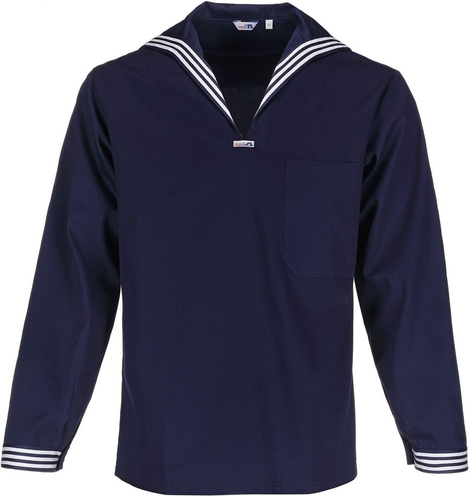 modAS Uni Matrosenhemd Klassisch - Maritimes Langarm-Hemd mit großem Kragen in Marine Größe Damen 42, Herren 48