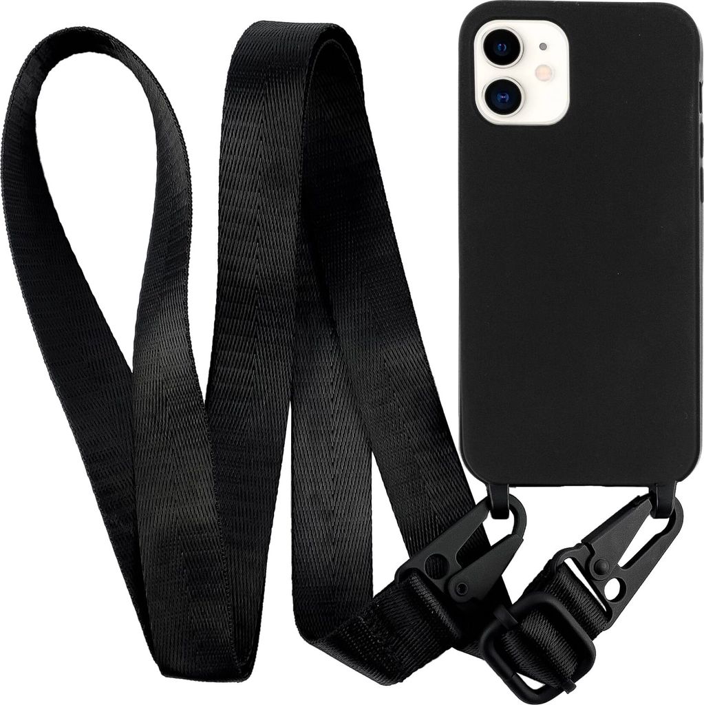 Handykette für Apple iPhone 12 | 12 Pro - Handyhülle mit Schnur Cover in Schwarz