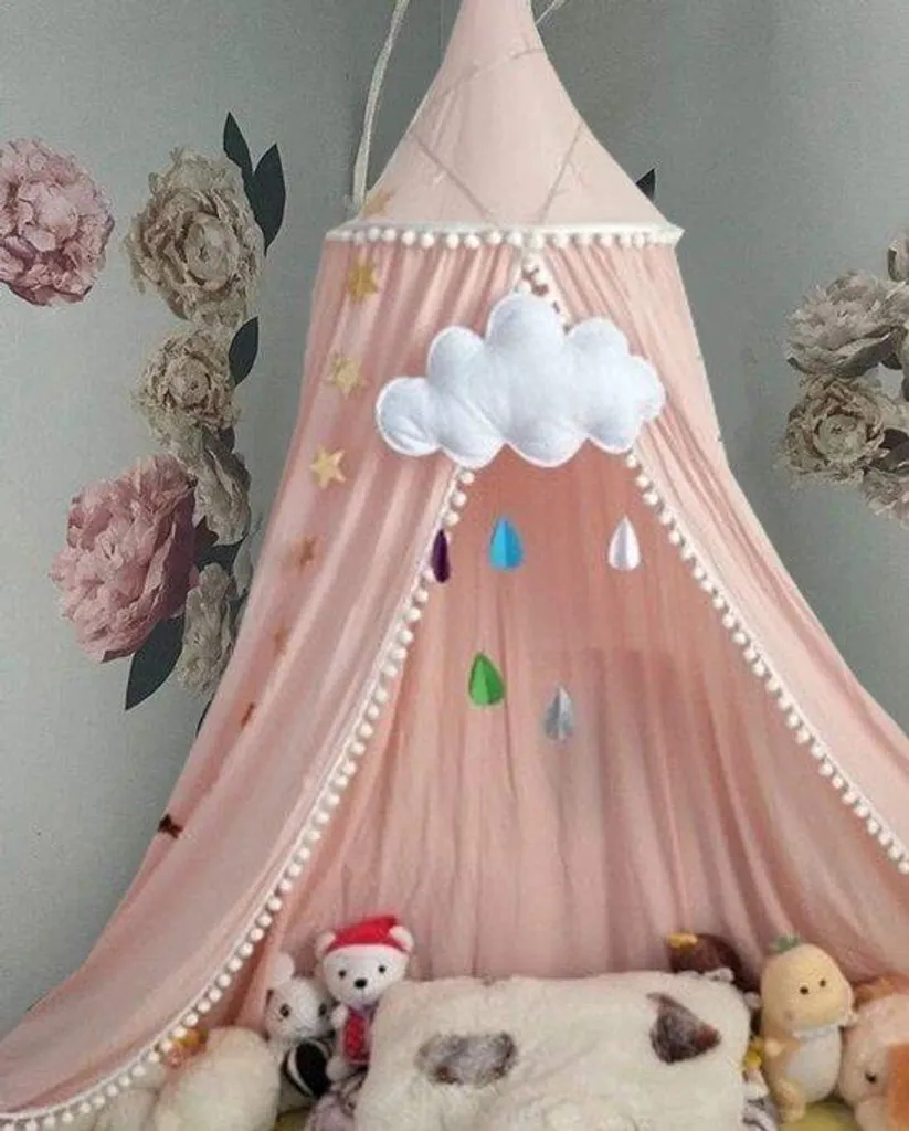 Moustiquaire lit enfant rose en coton style tente de jeu suspendue