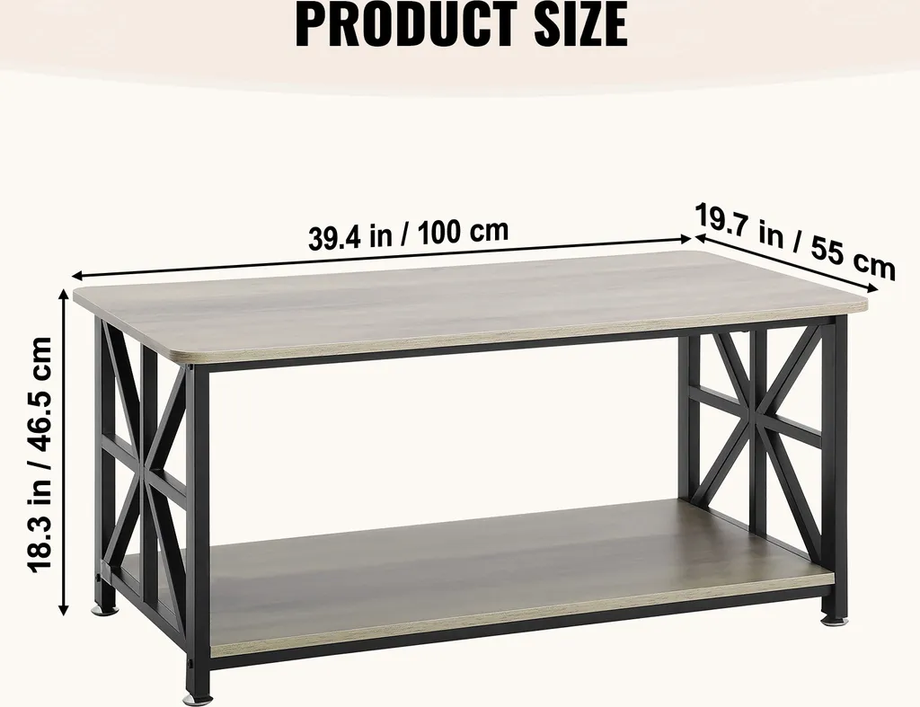 Table Basse de Salon Vintage 101cm avec Compartiment de Rangement
