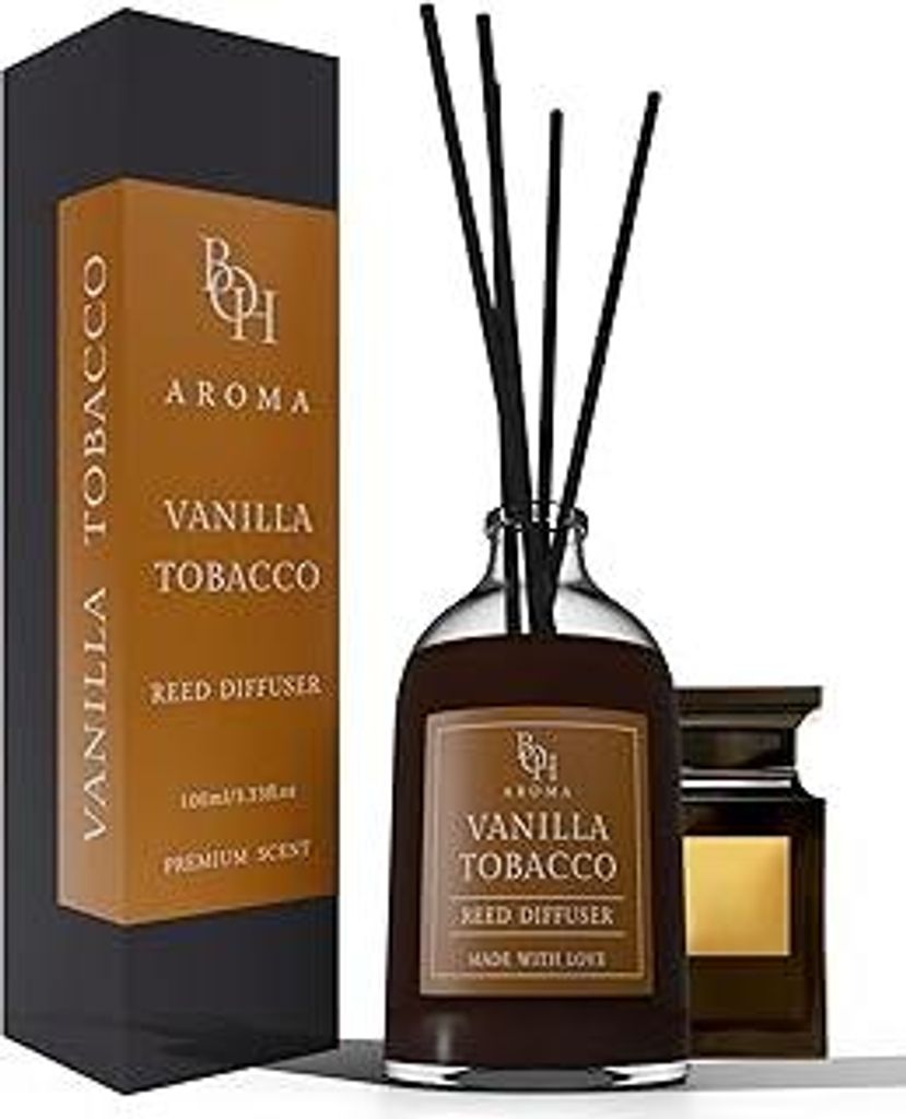 Raumduft Vanilla Tobacco | Reed Diffuser mit 5 Duftstäbchen | 100ml | Lufterfrischer mit Duftstäbchen für die Wohnung | Diffuser mit Stäbchen |...