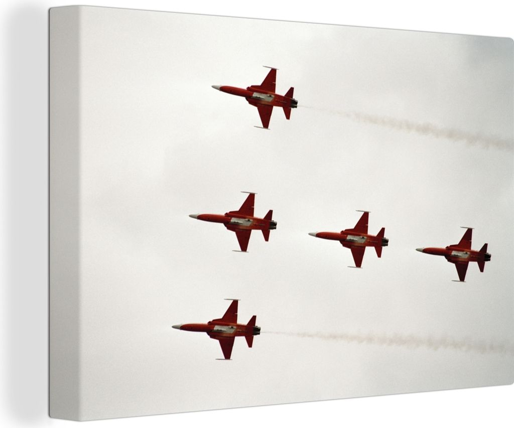 OneMillionCanvasses - Leinwandbilder - 140x90 cm, Fünf Düsenjäger im Flug, Wandbilder Kunstdruck Wanddekoration - Foto auf Leinwand - Gemälde...