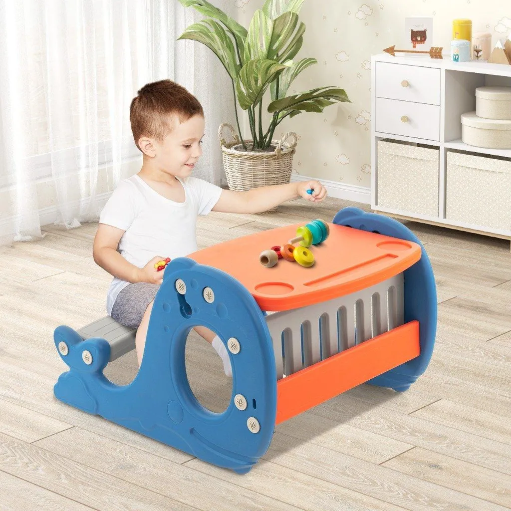 Chevalet 4 en 1 baleine pour enfants avec banc et tableau blanc intégré