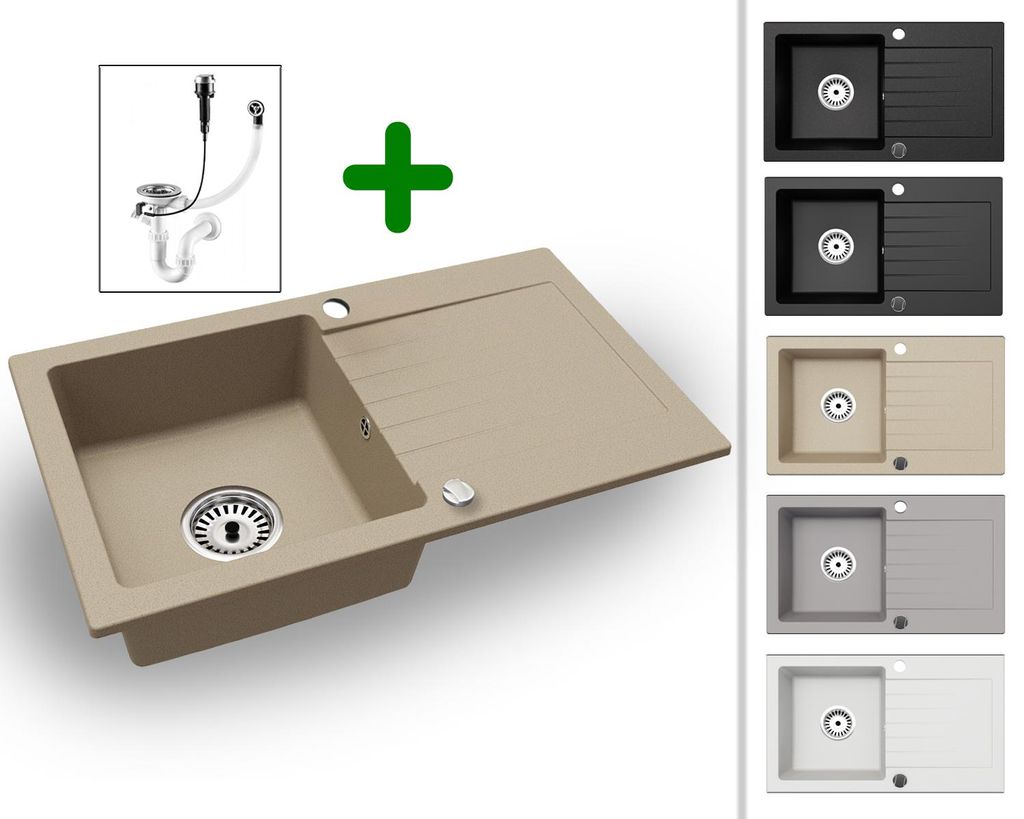 [Granitspüle 76x44 Beige]Hochwertig beidseitig Montierbar Produktbild 