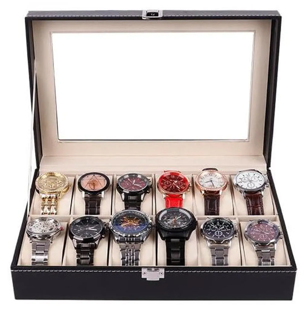Présentoir montres 12 places avec vitrine en verre pour collection