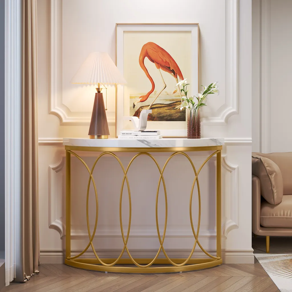 Table console étroite dorée marbre avec cadre métallique Tribesigns moderne - 5
