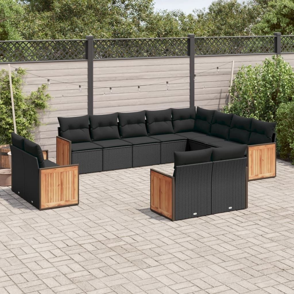 Design 12-tlg. Garten-Sofagarnitur mit Kissen Schwarz Poly Rattan, Gartenmöbel-Sets 2024 Neu