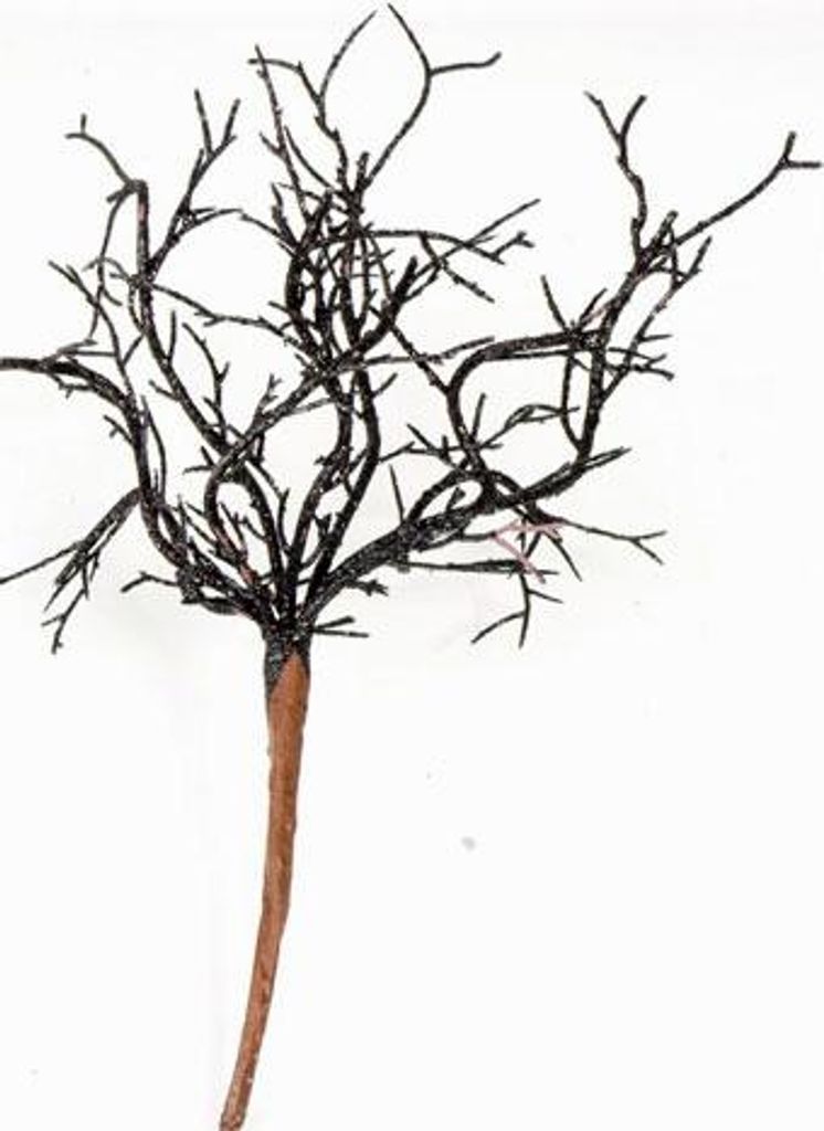 artplants.de Kunst Koralle Spunky auf Steckstab, Glitzer, schwarz, 20cm - Zweig künstlich