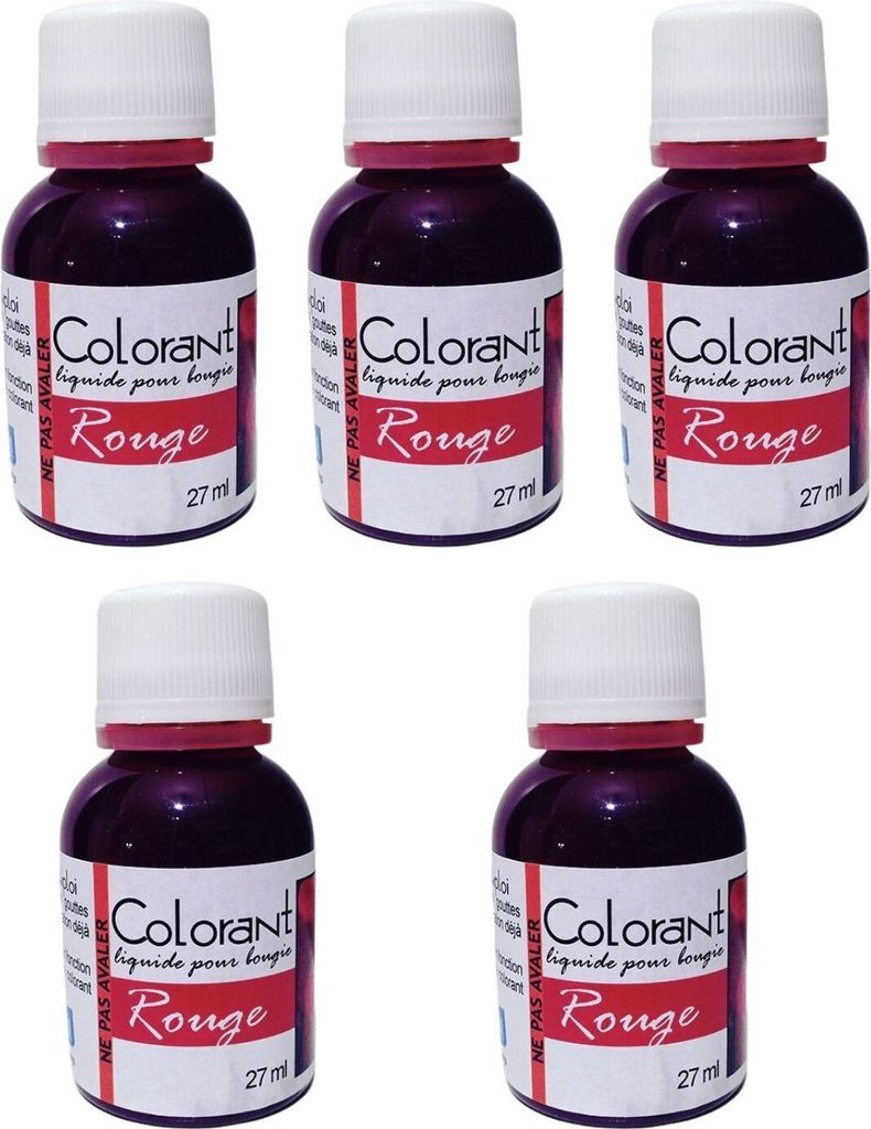 Kerzenfarbe rot 135 ml (5 x 27 ml Fläschchen) für Wachs- und Gelkerzen mit Pipette