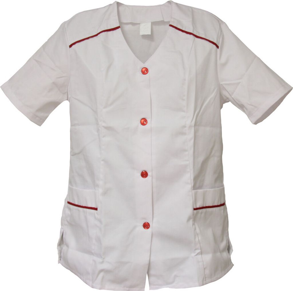 Schwesternkasack Damen Kasack Hosenkasack 1/4 Arm, Größe:52, Farbe:weiß/ rot
