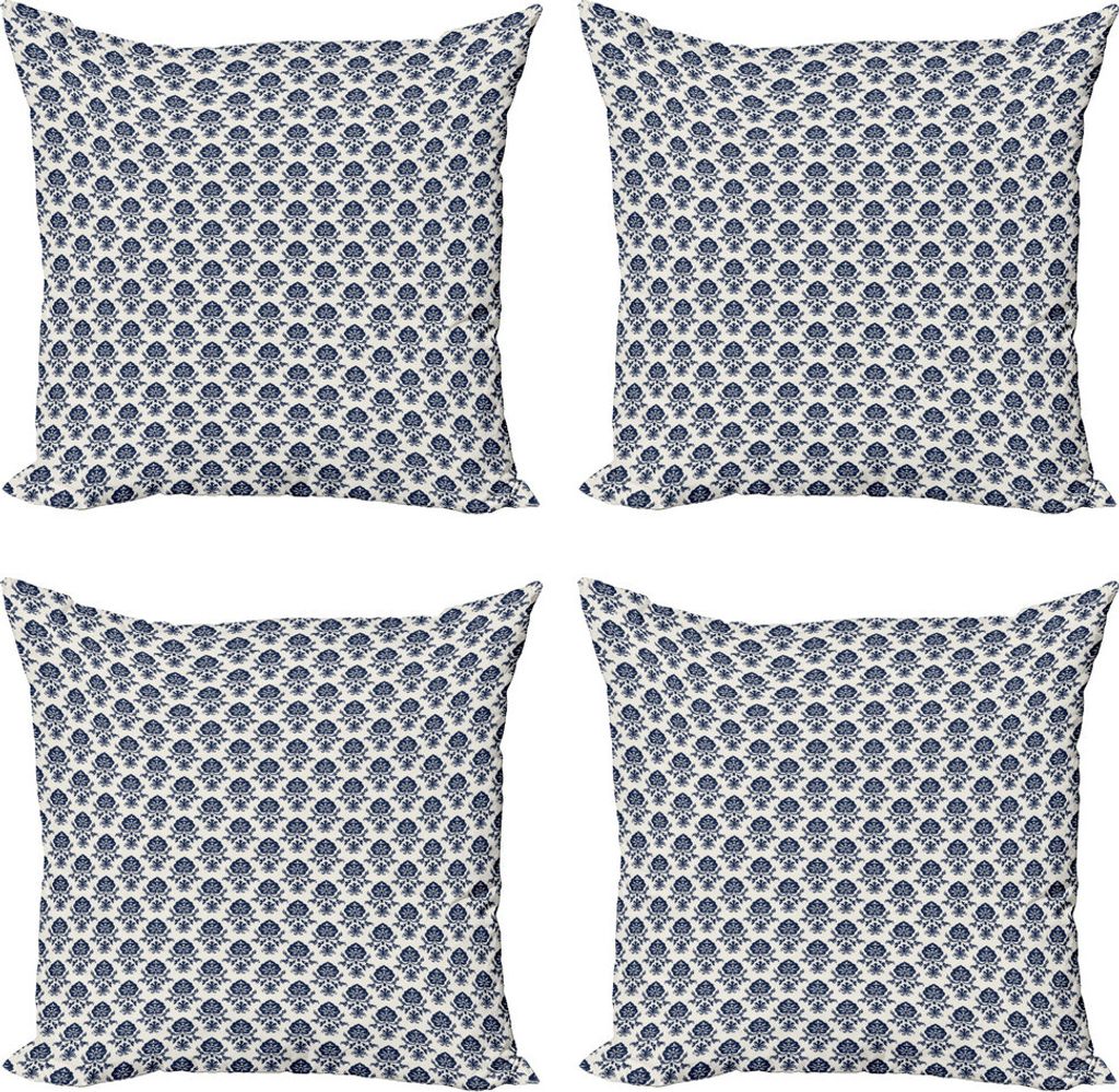 ABAKUHAUS Damast Kissenbezug Set (4 Stück), Monochromatische Nostalgic Art, Moderner Doppelseitiger Digitaldruck, 60 cm x 60 cm, Eischale Violet Blue