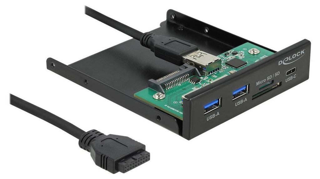 A black internal computer card reader with USB ports and SD card slots.