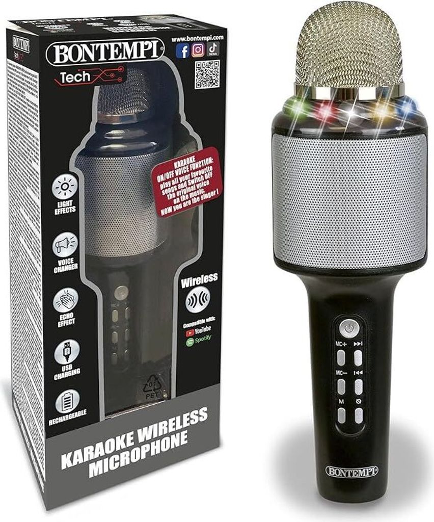 Bontempi Karaoke kabelloses Mikrofon mit Lichteffekten und Lautsprecher